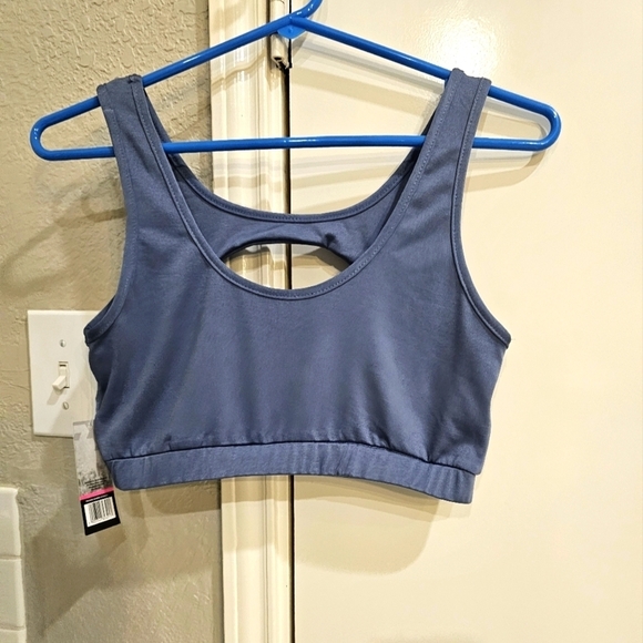 NWT Series*8 Fitness Sports Bra w decorative opening. Blue/Gray Large - Picture 3 of 7